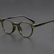 Resim Unisex Retro Yuvarlak Asetat Gözlük, Kahverengi ve Yeşil Vintage Optik Çerçeve, Şeffaf Lensli - Unisex İnce Detaylı Tam Kaplama ABZ Rezine PC Dekorativ Numarasız Stil ürünü Klas Tasa 