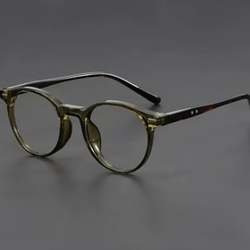 Resim Unisex Retro Yuvarlak Asetat Gözlük, Kahverengi ve Yeşil Vintage Optik Çerçeve, Şeffaf Lensli - Unisex İnce Detaylı Tam Kaplama ABZ Rezine PC Dekorativ Numarasız Stil ürünü Klas Tasa 