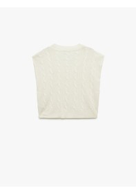 Resim Koton Ayıcık Nakış Detaylı Kolsuz V Yaka Saç Örgü Süveter Ekru 5wak20073ht Ekru 