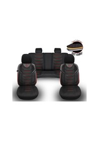 Resim Oto Koltuk Kılıfı Galaxy Serie Keten Kumaş Ön Ve Arka Set Siyah Kırmızı Dikiş 