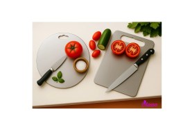Resim Feyza Design Çiftli Paslanmaz Çelik Mutfak Kesme ve Doğrama Tahtası Seti 