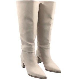 Resim Elegia Bej Suni Deri Rahat Kadın Topuklu Çizme Bej 