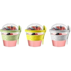 Resim pazariz 3lü Kapaklı Kaşıklı Hazneli Yoğurt Kabı 
