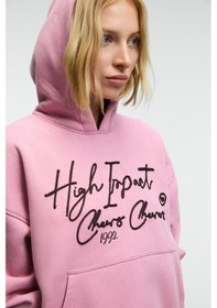 Resim Grimelange Kıkres Kadın Kapüşonlu Nakış Detaylı Oversize Koyu Pembe Sweatshirt Koyu Pembe 
