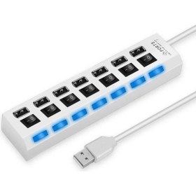 Resim Valkyrie 7 Portlu 2.0 USB Hub Çoklu USB Çoklayıcı Splitter Power Tuşlu Adaptör Beyaz 