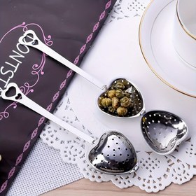 Resim 1 adet Şık Paslanmaz Çelik Kalp Şeklinde Çay Demliği Kaşığı - Geniş Yapraklı Çay için İnce Gözenekli Süzgeçli Yeniden Kullanılabilir Bitki & Baharat Süzgeci, Ev ve Ofis Kullanımı İçin Mükemmel, Çay Süzgeci 