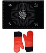 Resim Kitchen Design Lab 45x65 CM Silikon Hamur Açma Matı Ve Kırmızı Silikon Yanmaz Mutfak Fırın Eldiveni 2 Li Set 