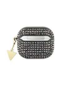 Resim Apple Uyumlu AirPods 3. Nesil Kılıf Guess Lisanslı Parıltılı Taş Kaplamalı Üçgen Logo Süs Zincirli Haki 