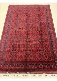 Resim El Dokuma Afgan Halı 100% Yün Kök Boya Elsanat Eseı İle Harıka Yildiz Desenlı Kırmızı 