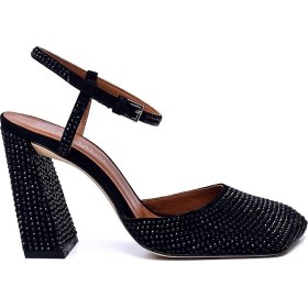 Resim Ronato Siyah Süet Kadın Kalın Topuk 