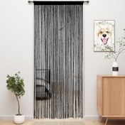 Resim Bohem Siyah Püsküllü Kapı Perdesi - Mutfak & Koridor için Gizlilik Bölmesi, Düz Çizgi Tasarım, Çubuk Cep Asma, Polyester, Kolay Silinebilir, 39x79 inç/100x200cm 