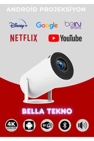 Resim BellaThec Akıllı Android Projeksiyon Cihazı | Beyaz Renk, Taşınabilir, Wifi ve Hoparlör Özellikli 