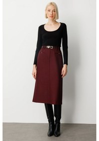 Resim Ekol Kadın Beli Kemerli Yırtmaçlı Midi Etek 2009 Bordo Bordo 