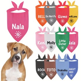 Resim Güneş Desenli Kişiselleştirilmiş Köpek Bandanası, Kişiselleştirilmiş Evcil Hayvan Eşarbı, Kedi Önlüğü Aksesuarı, 12 Renk, İsim Metin Numara Özelleştirme Seçenekleri, Moda Üçgen Boyunluk 