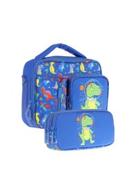 Resim Kaukko Kids Erkek Çocuk Mavi Yeşil Dinazor Baskılı Üç Bölmeli Thermo Beslenme Çantası Ve Kalemlik Seti L7262+l8262 MAvi 