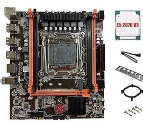 Resim Nsssunnre X99E Anakart E5 2676 V3 Çift Kanallı İşlemci 4XDDR4 RAM RECC PCIE X16 NVMe Gigabit LAN Masaüstü Anakart Destekler 