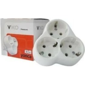 Resim Viko Fişli Yonca Üçlü 3lü Golyat Topraklı Priz Beyaz 