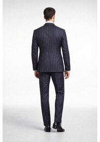 Resim Fabıo Cassel Lacivert Çizgili Kruvaze Erkek Takım Elbise Slim Fit Lacivert 