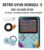 Resim 500 Klasik Oyun Dahili Oyun Konsolu 2 Oyunculu Mini Atari Mavi 