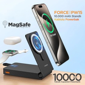 Resim Phixi Ultimate PW15 10000mAh 22.5W Kendinden Kablolu MagSafe Powerbank + Watch + Stand - Kablosuz Şarj Cihazı - 1 PD 1 USB Port - Dijital Ekran - Taşınabilir Şarj Cihazı 