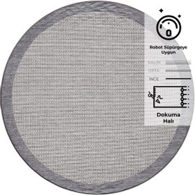 Resim Konfor Sisalux 3092 Gri Jüt Tabanlı Modern Dokuma Yuvarlak Kilim Sisal Hasır Halı 