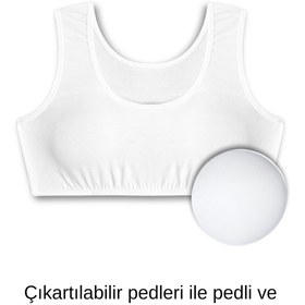 Resim Panfilia %95 Pamuklu Kız Çocuk Likralı Penye Kalın Askılı Pedli Alıştırma Sütyeni 3'lü Set / Yarım Atlet 