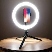 Resim 1pc 25.4cm LED Halka Işığı, Ayarlanabilir Renk Sıcaklığı ile - USB Güçlü Stüdyo Aydınlatması, 120 LED, 360° Dönebilen Boynuz, Üç Ayak ve Telefon Tutucu ile Video Blogu, Fotoğrafçılık ve Canlı Yayın için 
