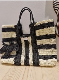 Resim Buva Zebra Rafya Omuz Çantası Siyah - Beyaz 