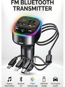Resim Bluetooth Fm Transmitter 3 Usb Portlu Süper Hızlı Araç Şarj Cihazı 