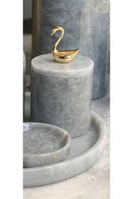 Resim MIARIK DESIGN & DEKORASYON Dekoratif Grı Mermer Pamukluk Gold Kuğu Detaylı 