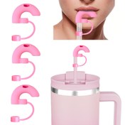 Resim Silikon Pipetli Tumblers için Üst, 10mm Yeniden Kullanılabilir Anti-Sıyrık Pipetlik Kapağı, Gıda İletişim Güvenli, Dudak Kırışıklığı Önleme, Yan Yana Emme Tasarımı, Pembe Pipetli Ek 