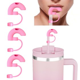 Resim Silikon Pipetli Tumblers için Üst, 10mm Yeniden Kullanılabilir Anti-Sıyrık Pipetlik Kapağı, Gıda İletişim Güvenli, Dudak Kırışıklığı Önleme, Yan Yana Emme Tasarımı, Pembe Pipetli Ek 
