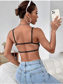Resim Liona Kadın Siyah Renk Sırtı Açık İpli Sütyen Stil Super Crop Mini Büstiyer 001 