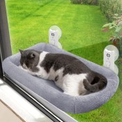 Resim Ev kedileri için rahat minderli kablosuz kedi pencere sehpası, büyük kediler için 4 vantuzlu metal çerçeveli kedi yatağı ile 