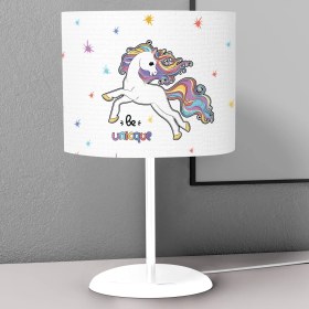 Resim instababyrooms Renkli Unicorn Desenli Çocuk Odası Dijital Baskılı Çocuk Odası Masaüstü Abajur Avize 