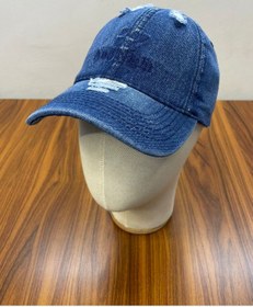 Resim Denim Jean Kot Kumaş Vintage Yıkamalı Unisex Cap Şapka Indigo - Mavi 
