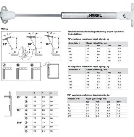 Resim Nzb Dolap Amortisörü Gazlı Piston Kapak Hidroliği (27 cm 80N) 2 Adet 