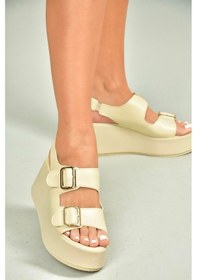 Resim Fox Shoes U946418509 Bej Dolgu Topuklu Kadın Ayakkabı Bej-suni Deri 