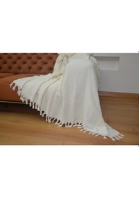 Resim Krem Koltuk Örtüsü Balıksırtı Desenli Ekru 180 X 210 Cm Çift Yönl 