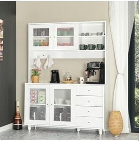 Resim Grano Kahve Köşesi Çok Amaçlı Kiler Dolabı, 140 Cm, Parlak Beyaz 