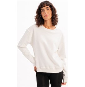Resim Justever Bisiklet Yaka Basic Kalıp Ekru Kadın Sweatshirt Eşofman Üstü - Aura Ekru 