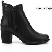 Resim GÖNDERİ(R) Kadın / Kız Siyah Fermuarlı Kalın Topuklu Hakiki Deri Bot 