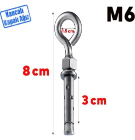 Resim Badem10 Kancalı Çelik Dübel Salıncak Boks Torbası Avize Için Gömlekli Kapalı Ağız Kanca M6 