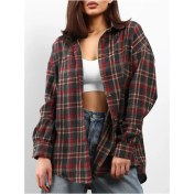 Resim İlookhome Büyük Beden Okul İçin Kalın Oversize Kareli Gömlek 462871995 Kahverengi 
