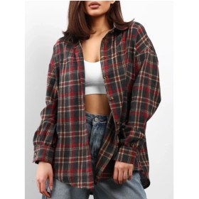 Resim İlookhome Büyük Beden Okul İçin Kalın Oversize Kareli Gömlek 462871995 Kahverengi 