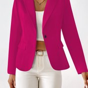 Resim Kadınlar İçin Parlak Pembe Günlük Blazer - Orta Doğu Esintili H-Siluet, Makinede Yıkanabilir Tek Düğmeli Uzun Kollu Ceket, Her Mevsim Kullanımına Uygun, İş ve Gündelik Stil, Modern Orta Doğulu Tasarım, Düz Kesim, Süet Dokusu 