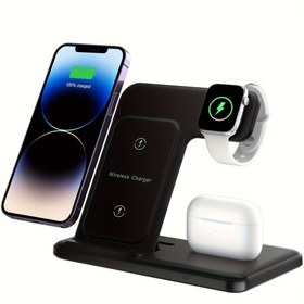 Resim 3'ü 1 arada Kablosuz Şarj İstasyonu, Airpods için Tip-C Bağlantı Noktası ve Kulaklıklarla Şarj Dock İstasyonu, iPhone Çoklu Cihazlar 16/15/14/13/12/11/Pro/Max/Mini/8/Plus/X/XR/XS/X/SE için Katlanabilir Kablosuz Şarj Standı, iWatch Serisi 10/Ultra/9/8/7/6/5/4/3 için 