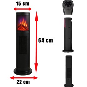 Resim Hoogar German OBEN Black Series Seramik Kule Tipi Fanlı Isıtıcı Dijital Ekran Şömine Efektli Uzaktan Kumandalı 