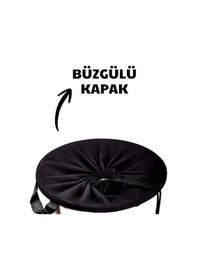 Resim 2'li Set Laundry Temalı Yuvarlak Düzenleyici Sepet - 40l - Büzgülü Kapaklı Çamaşır Sepeti Siyah 