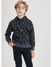 Resim DeFacto Erkek Çocuk Oversize Geniş Kalıp Desenli Kapüşonlu Sweatshirt C0355A823CWAR153 